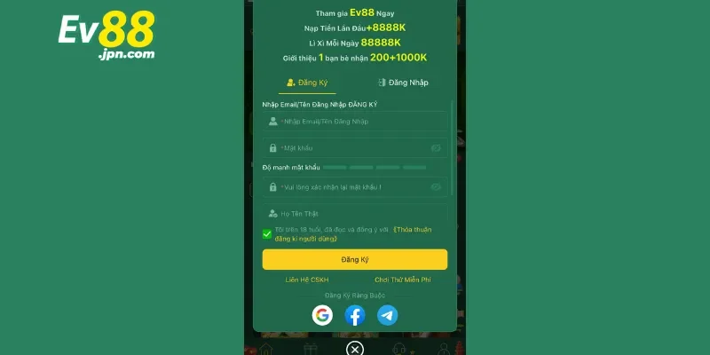 4 bước đăng ký tài khoản EV88 siêu đơn giản